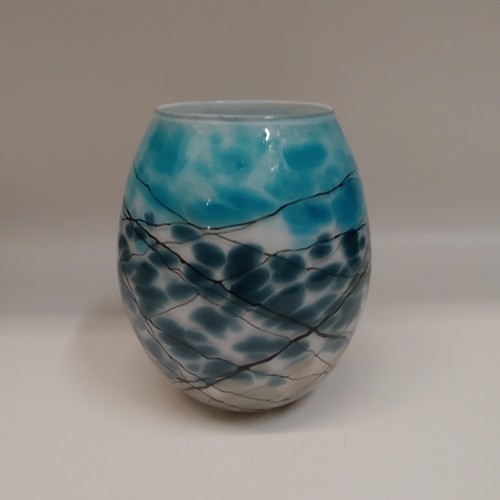 DB-671 Vase - Aqua  with White 6x5 $75 at Hunter Wolff Gallery